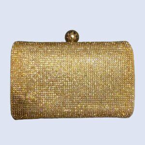 vintage-style gold beaded clutch with gold chain